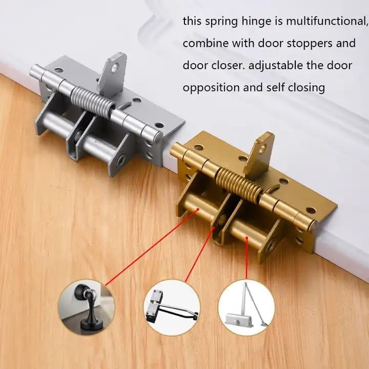 Image of 3 in 1 Automatically Door Hinge Lock I Self-Closing Stainless-Steel Heavy-Duty Spring Door Closer with 90 Degrees Positioning I for Main Door, Window, Kitchen, Office Door I Black - 2 Pcs