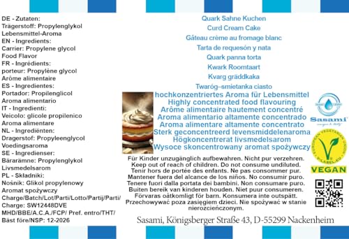 Arôme concentré gâteau fromage blanc Sasami vegan pour e-liquide 100ml