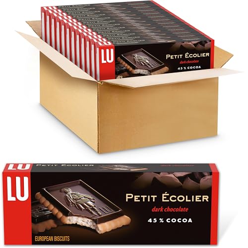 Lu Petit Ecolier European Dark Chocolate Biscuit Cookies, 45% Cocoa, 12 - 5.3 oz Boxes