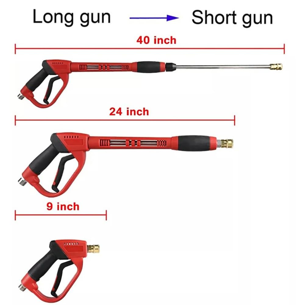 Pistola De Agua A Presión,Pistola Hidrolimpiadora,Lanza Hidrolimpiadora,5000 PSI Pistola de Lavado a presión,con extensión de Varita de Repuesto,5 Puntas de Boquilla,para Ventanas, Coche, hogar