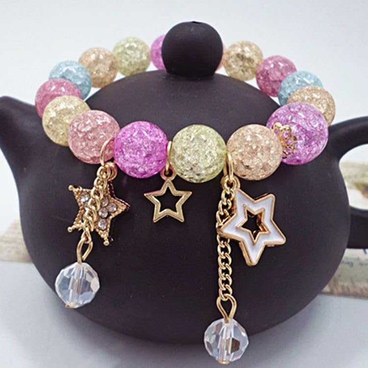 石白水晶 friendship bracelets 手链女五角星 friendship bracelets 手链星星 charm bracelet 手串手饰品S494浅蓝玉髓双色月4