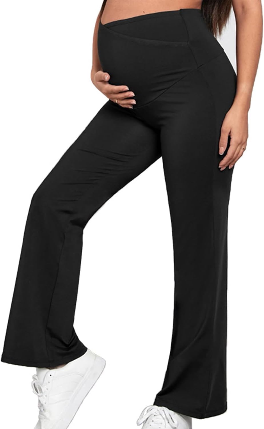 Women’s Maternity Pants Over Belly Loose Stretch Wide Leg Lounge Trousers Fit Yoga Casual Daily Wear Office Work Outings with Pockets