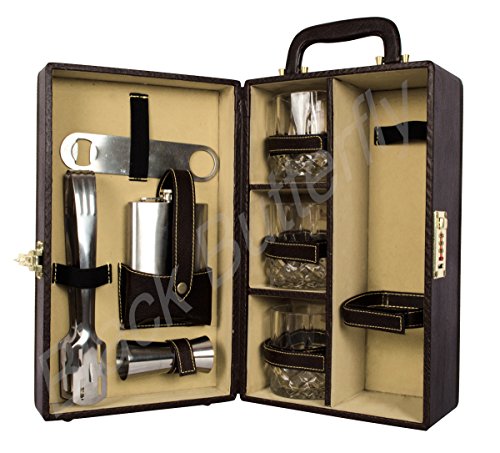 Black Butterfly Bar accessories | Mega Bar Set | Portable Leatherette Briefcase Bar Set ,Black