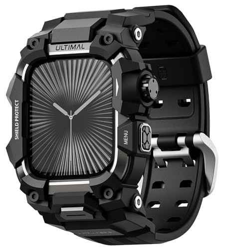 Image of ULTIMAL Rugged Case with Band for Apple Watch 46mm,Compatible with Apple Watch Series 11 /10, Military Grade Shockproof Bumper Cover for iWatch Tactical Band Men (Black, 46mm)