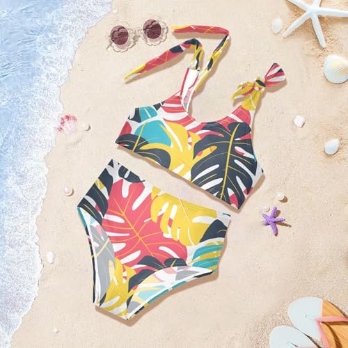 Girls' Bikini Set, Colorful Pattern on White Background Kids Swimsuit 2 Pcs Beach Bathing Suit4