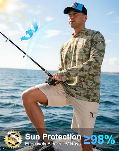 Image of Men's Sun Protection Hoodie Shirts Long Sleeve UPF 50+ Swim Shirts for Men Rash Guard Fishing Shirt Quick Dry