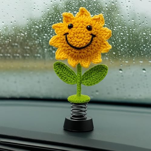 Handmade Crochet Sunflower Car Dashboard Decorations Gifts for Wo...
