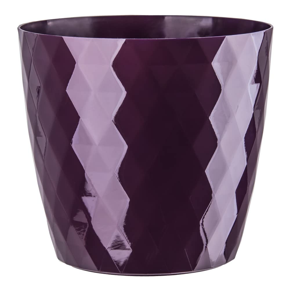 KORAD Cristal Indoor Flower Pot Covers without Drainage Holes | Round Plastic Plant Pots Container for All Houseplants | 9 Modern Colours & 7 Sizes- (Purple, 25 cm - 9.8 inches)