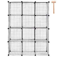 COSTWAY 6/8/12 Metal Wire Cube Storage Shelf Rack DIY Grid Wire Mesh Display Bookcase Closet Cabinet Organiser Shelves (Black, 110 x 37 x 145cm)
