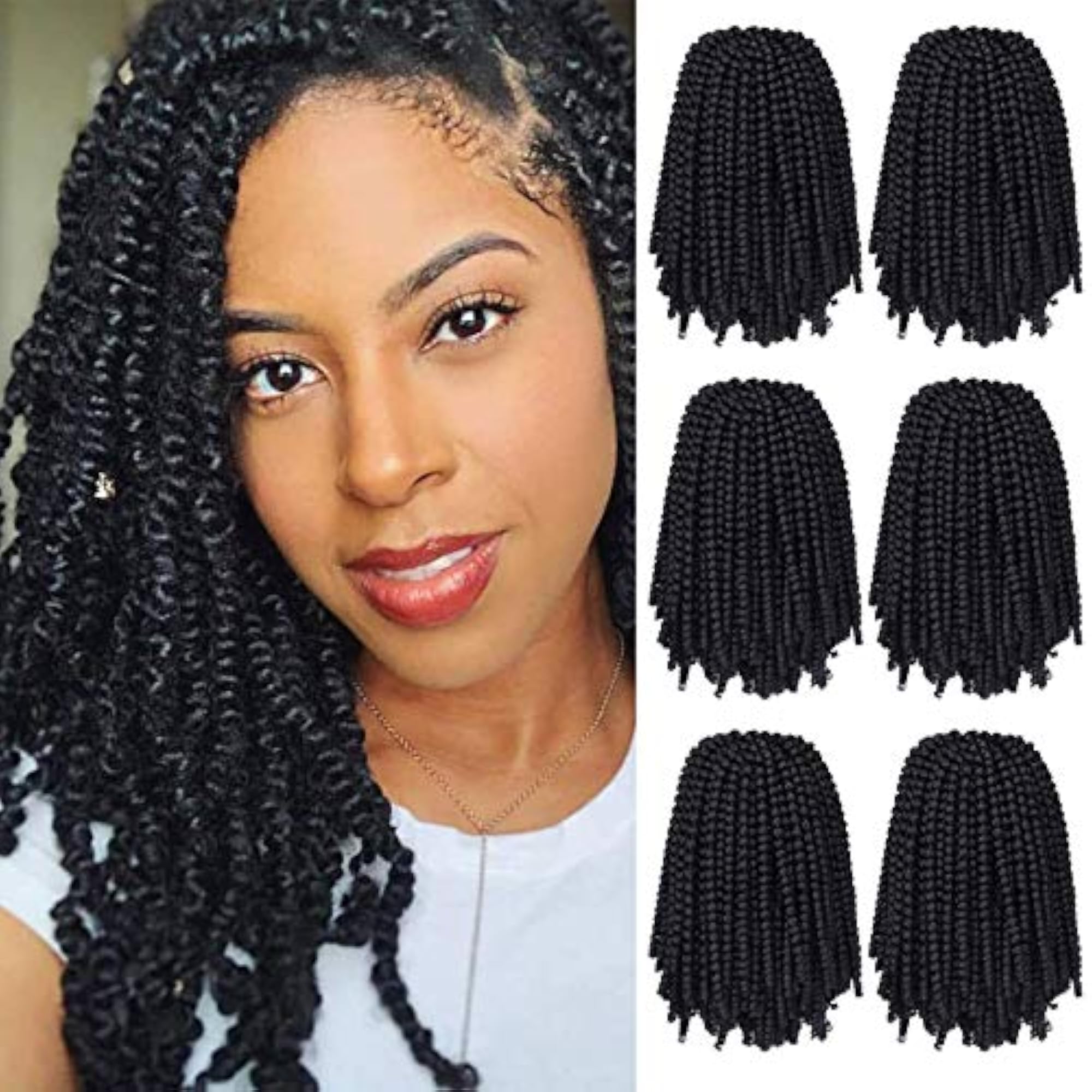 6 Packs Spring Twist Crochet Hair, 8 Inch