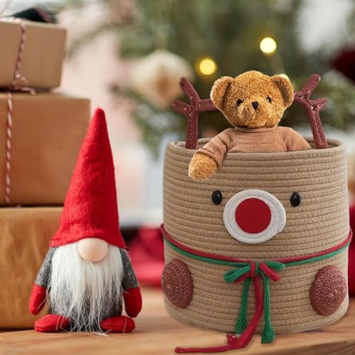Panier de rangement en corde de coton avec motif renne de Noël et panier décoratif - 4