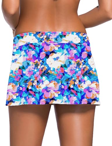 Image of REKITA Women Swim Skirt Solid Color Waistband Skort Bikini Bottom