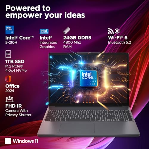 Image of Lenovo IdeaPad Slim 3 14th Gen Intel Core 5 210H 15.3 inch (38.8cm) WUXGA IPS Laptop (24GB RAM /1TB SSD /Windows 11 /Office Home 2024 /Backlit Keyboard /1Yr ADP Free /Grey /1.6Kg), 83K4004VIN
