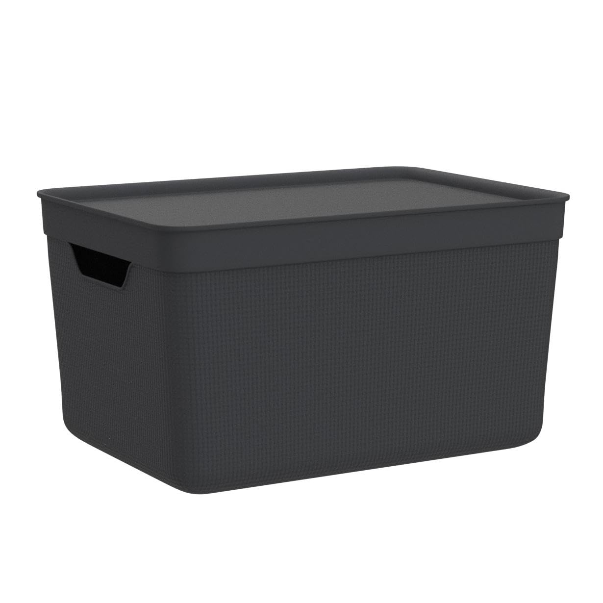 Rothos Jive Lot de 3 Boîtes de Rangement 16 L avec Couvercle, Gris Foncé | Bacs de stockage empilables format A4 en plastique recyclé, design Red Dot Award, dimensions 36,5 x 27 x 27 cm par bac.