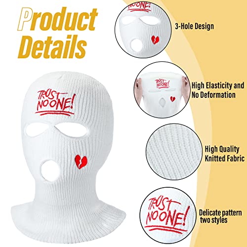 2 Pcs 3 Hole Ski Mask Winter Balaclava Warm Full Face Knit Mask Ski Hat Mask Knitted Full Face Cover For Men And Women (White, Black, Heart Style) #TOP2