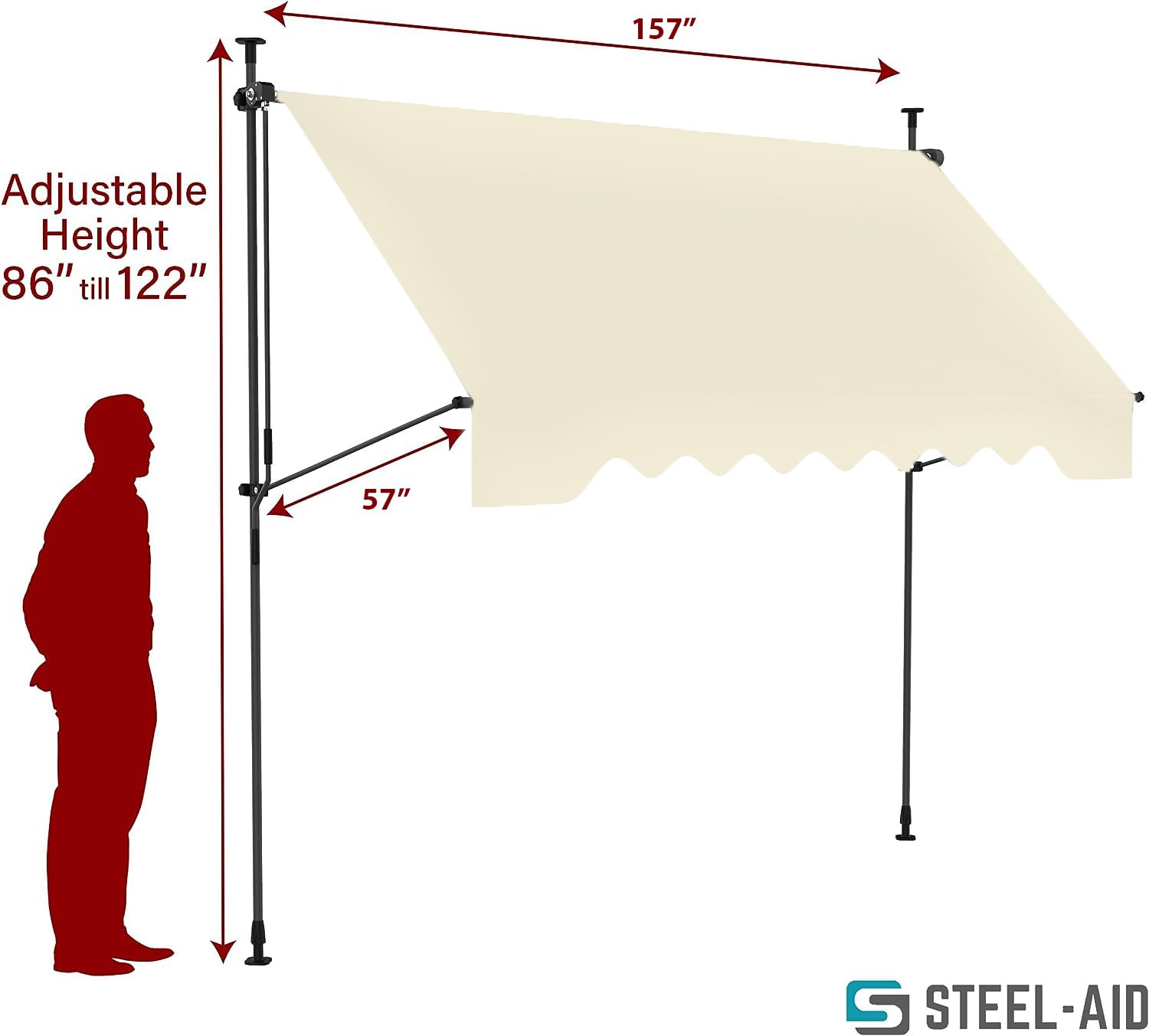 Amazon.com : STEELAID Manual Retractable Awning – 157” Non-Screw Outdoor  Sun Shade – Adjustable Pergola Shade Cover with UV Protection – 100%  Polyester Made Outdoor Canopy – Ideal for Any Window or