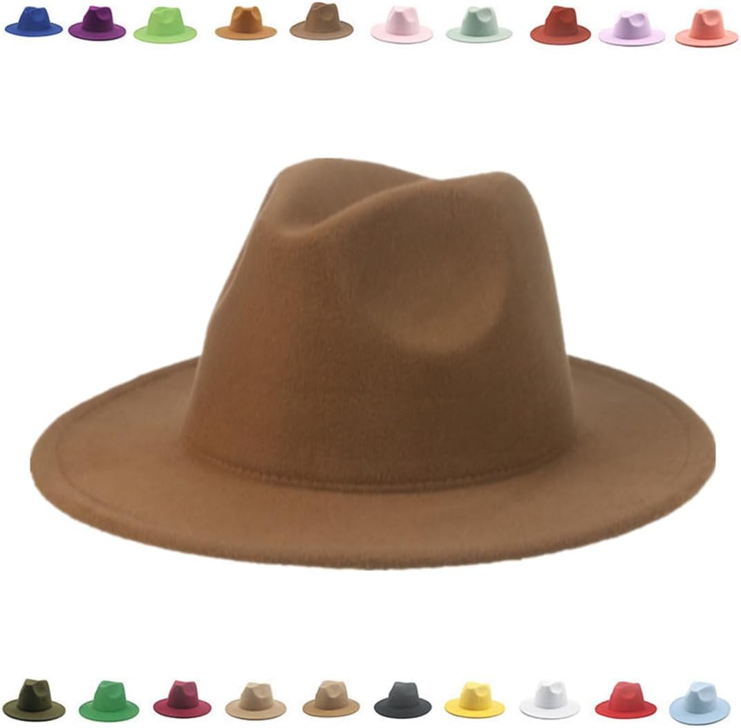 Hdhdeueh Women Fedora Hats Panama Solid Wide Brim Unisex Hat Vintage Black White Formal Wedding
