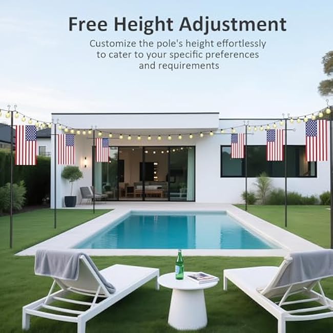 2 Pack String Light Poles - 10 Ft Patio Heavy Metal Lighting Posts, Adjustable Outdoor Stand with Fork for Backyard Deck Garden Wedding