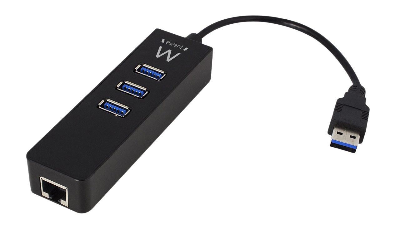 ewent EW1140 3-port USB 3.0 Hub and 1 RJ45 10/100/1000 Gigabit LAN port for Utrabooks, Notebooks and Desktop PCs, Black