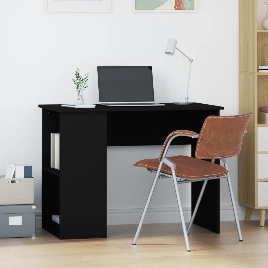 Scrivania nera in legno 100 x 55 x 75 cm con 2 scomparti, scrivania da ufficio e scrivania per computer per casa, studio, ufficio, laptop e monitor
