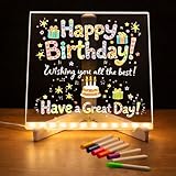 One94Store LED Acrylic Writing Board with Light & 7 Pens | 15x15 cm DIY 3D Rewritable Message Pad | Personalized Night Lamp & Display Board for Home, Office Desk, Kids & Gifts