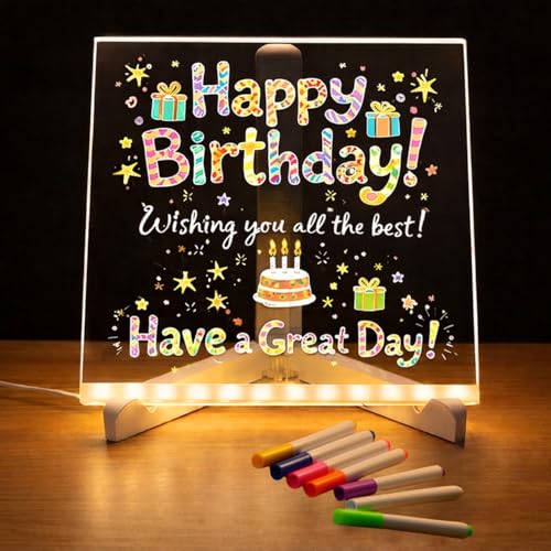 Image of One94Store LED Acrylic Writing Board with Light & 7 Pens | 15x15 cm DIY 3D Rewritable Message Pad | Personalized Night Lamp & Display Board for Home, Office Desk, Kids & Gifts