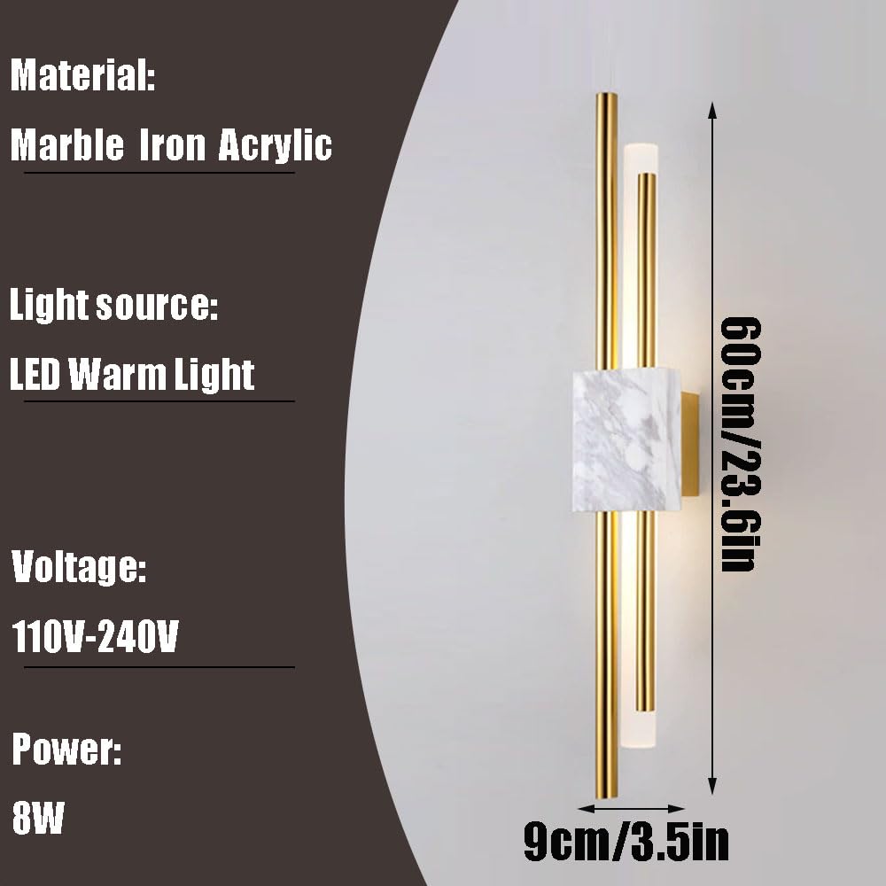 Applique da parete a LED in acrilico, lampada da parete in ferro in stile industriale nordico, applique da interno cablata in marmo naturale, apparecchi di illuminazione a parete per soggiorno