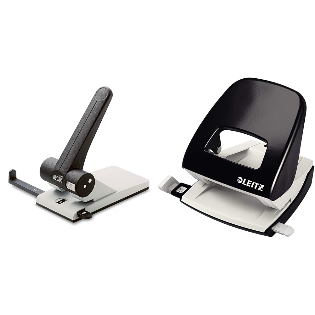 Novus B 265 Locher & Leitz Büro Locher aus Metall, Für 30 Blatt, Anschlagschiene mit Formatangaben, Die Nummer 1 am Markt, Ergonomisches Design, schwarz, 50080095