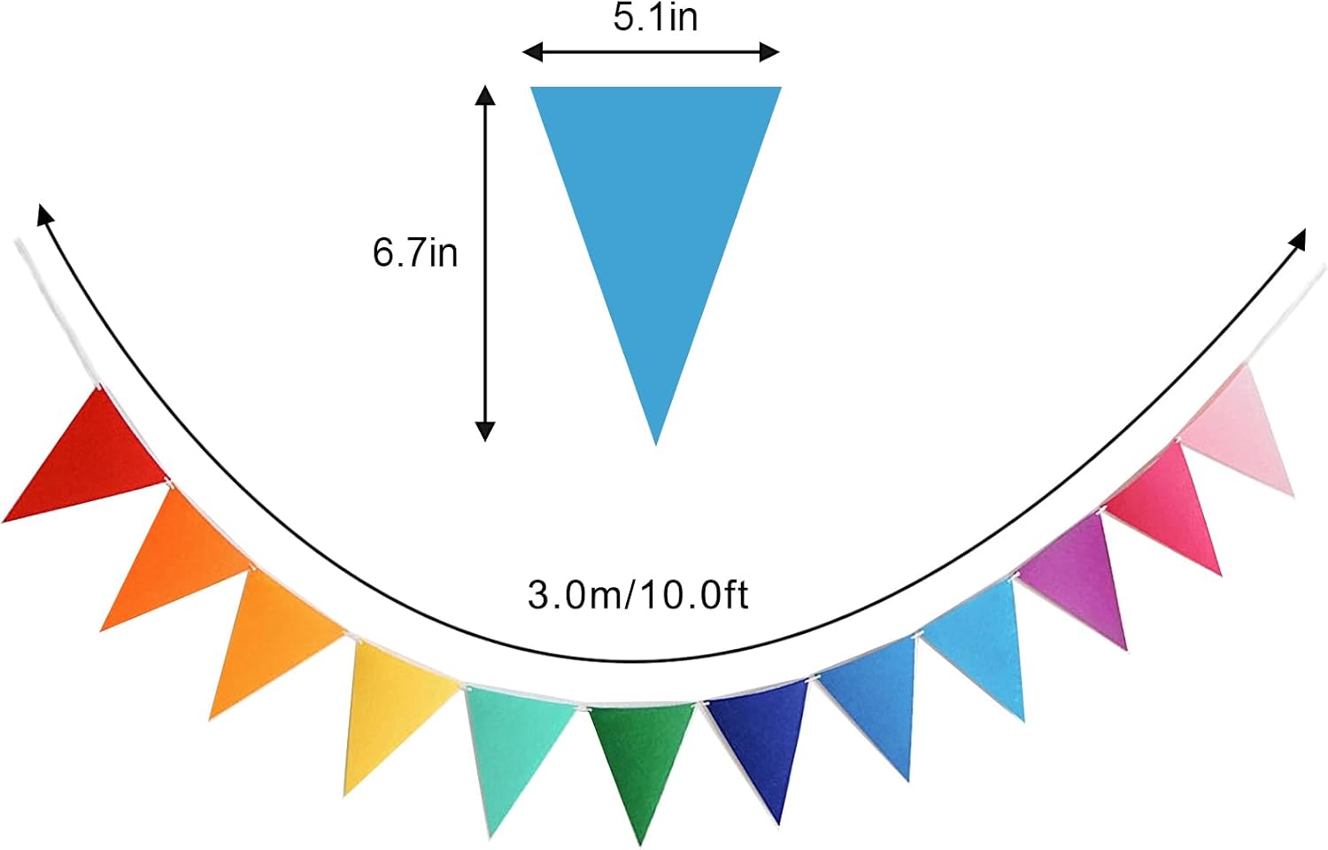 6 Pack 72Pcs Felt Rainbow Pennant Banner, Multicolor Triangle Bunting String Flag Garland for Birthday Party Decoration, Baby Shower, Classroom Decor, Indoor Outdoor Decorations