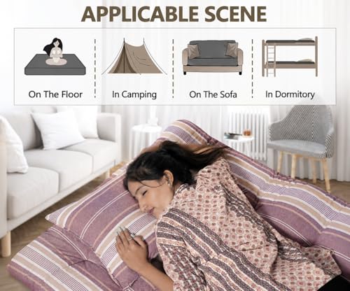 Image of Single Mattress Bed Foldable Floor 3 x 6 Feet 7 KG White Cotton Rui (White and Mehroon Lining, Single)