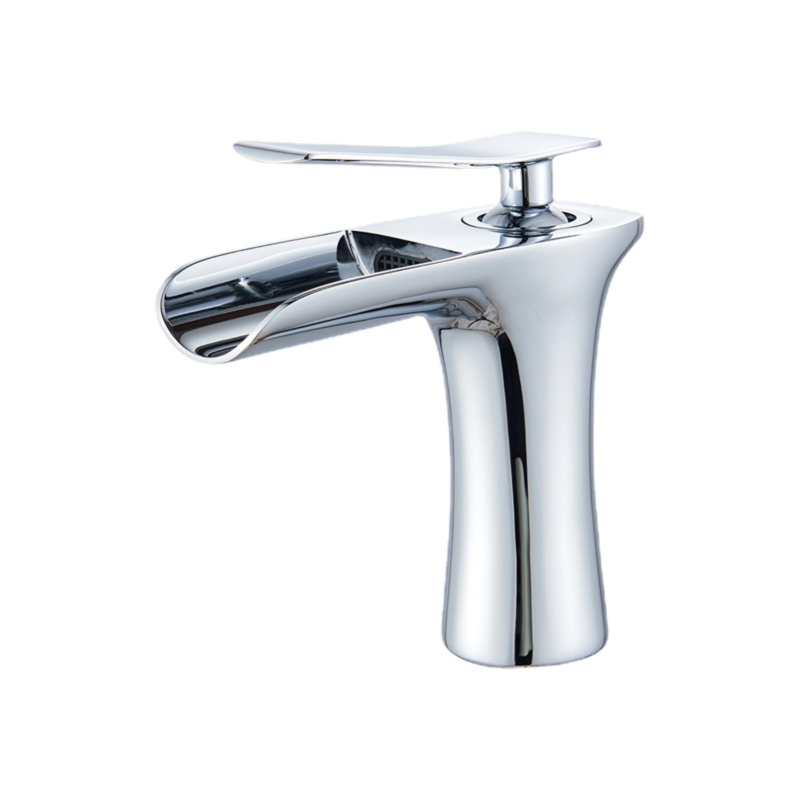 Rubinetto per lavabo a Cascata in Ottone Anticato, Miscelatore monocomando Cromato, Rubinetto per lavabo Elegante e Funzionale, Arredamento Moderno per la casa.