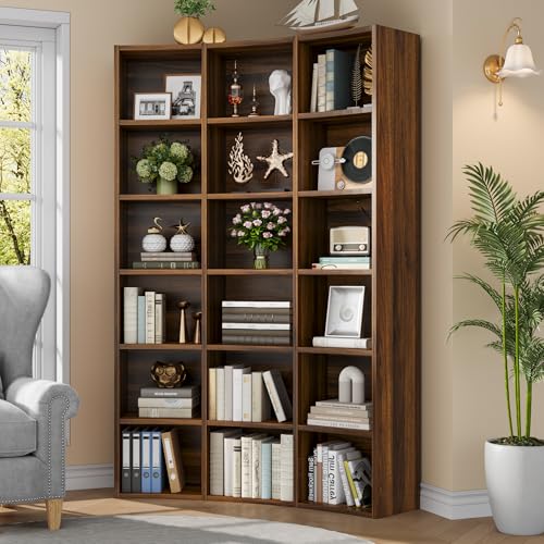 Semoic Corner Bookshelf - 6 Tier Triple Wide Bookcase with Open Storage,71' Modern Curved Bookshelf for Living Room Home Office Library,Brown