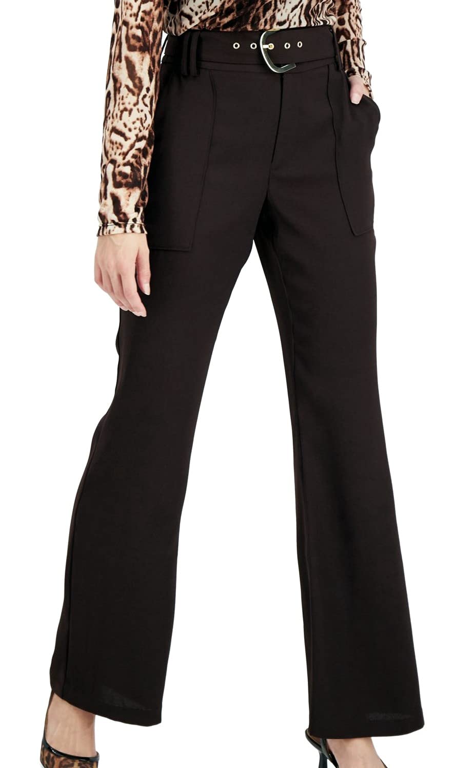I-N-C Womens Belted Casual Wide Leg Pants Black 16