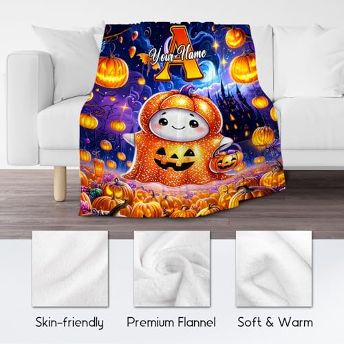 Halloween Blanket, Custom Kids Blanket with Name, Personalized Gifts for Boys Girls, Custom Monogram Gifts, Plush Throw for Teens Adults (4 Sizes Choose)