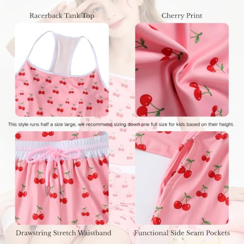 Image of Size 7-14Y Girls Clothes 2 Piece Outfits Striped Tank Top Drawstring Shorts Teen Girls Summer Clothing Sets