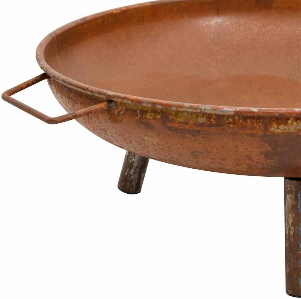 vidaXL Outdoor Steel Fire Pit with Handles - Portable for Patio/Garden - Rustic Brown Finish - Cooking Grid Compatible (not Included) for BBQ