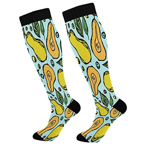 IUBBKI Calcetines de compresión para mujeres y hombres, calcetines deportivos hasta la rodilla, soporte para correr, senderismo, fitness, patrón de pera sin costuras, multicolor, talla única, Como se