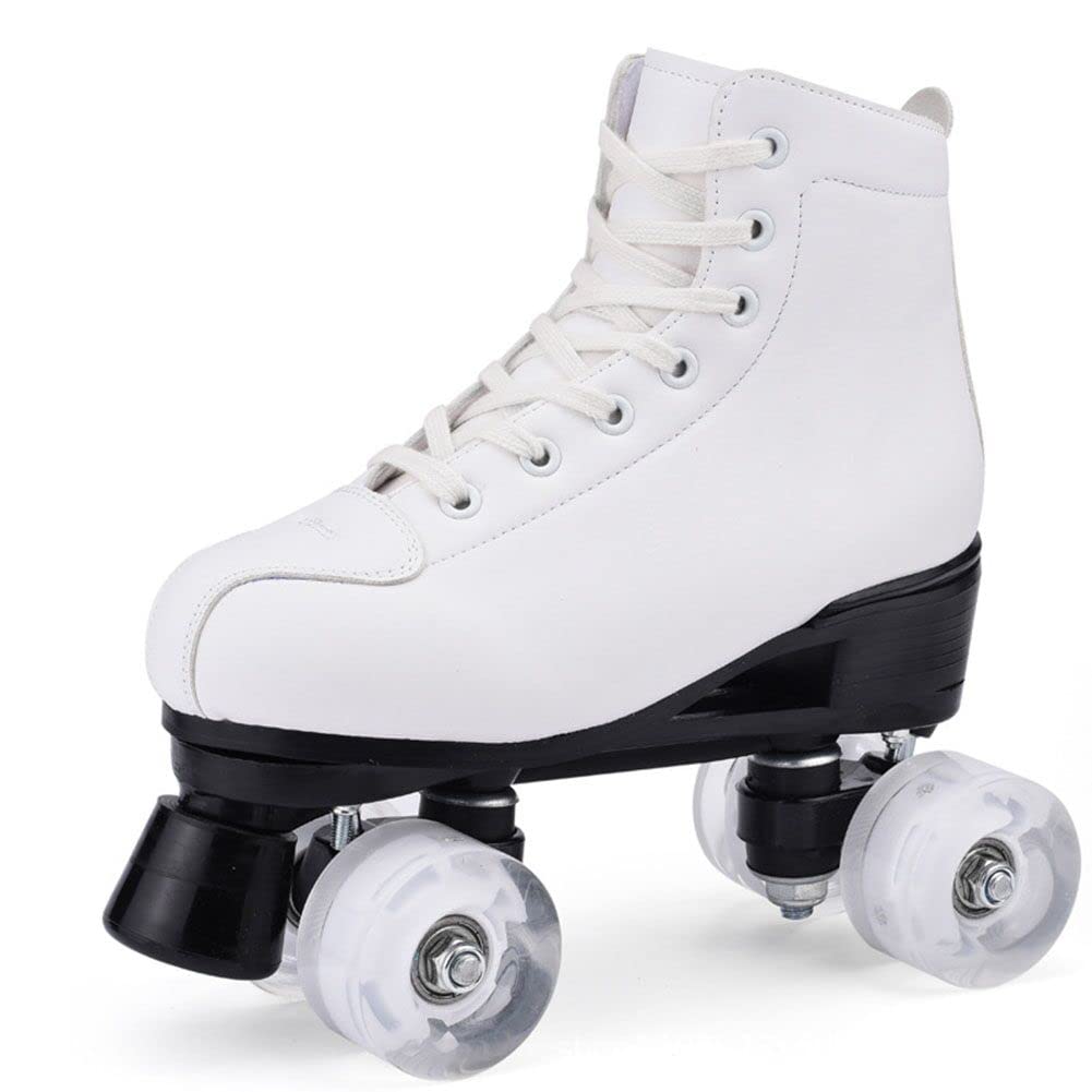 Patins A roulettes Blancs, Roller Enfant, Adolescent et Adulte, Roller Femme et Homme à 4 Roues Lumineuses LED, Roller parallèles Chaussure Quad,Tailles du 36 au 42