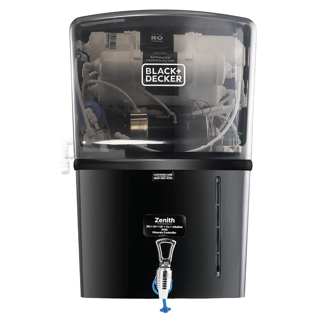 BLACK+DECKER Zenith RO Water Purifier | ISI Marked | Multiple Purification Process | RO+UV+UF+Cu+Alkaline | Mineral Controller | Black