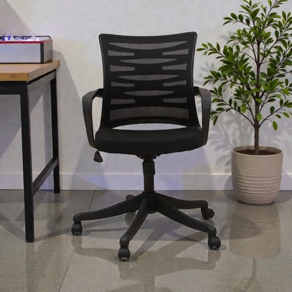 Image of Ergonomic Mesh Office Chair with Adjustable Height, Breathable Backrest | Padded Seat | Fixed Armrests | Smooth 360 Swivel Wheels | Modern Computer Desk Chair for Home Office (Black)
