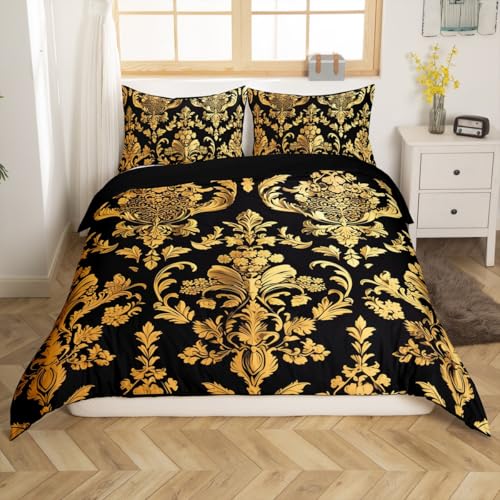Feelyou Gold Black Vintage Floral Bedding Set Queen Size Gothic