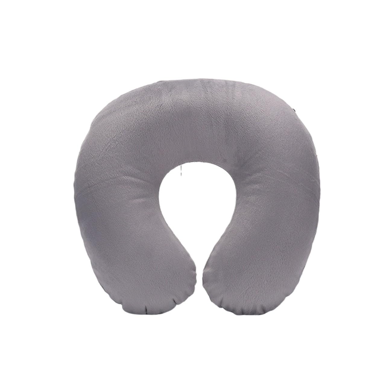 Cojín de lactancia suave en forma de U, almohada de viaje for coche, avión, oficina, almohada inflable for el cuello, funda corta de felpa, soporte de PVC for reposacabezas.(Rose red)