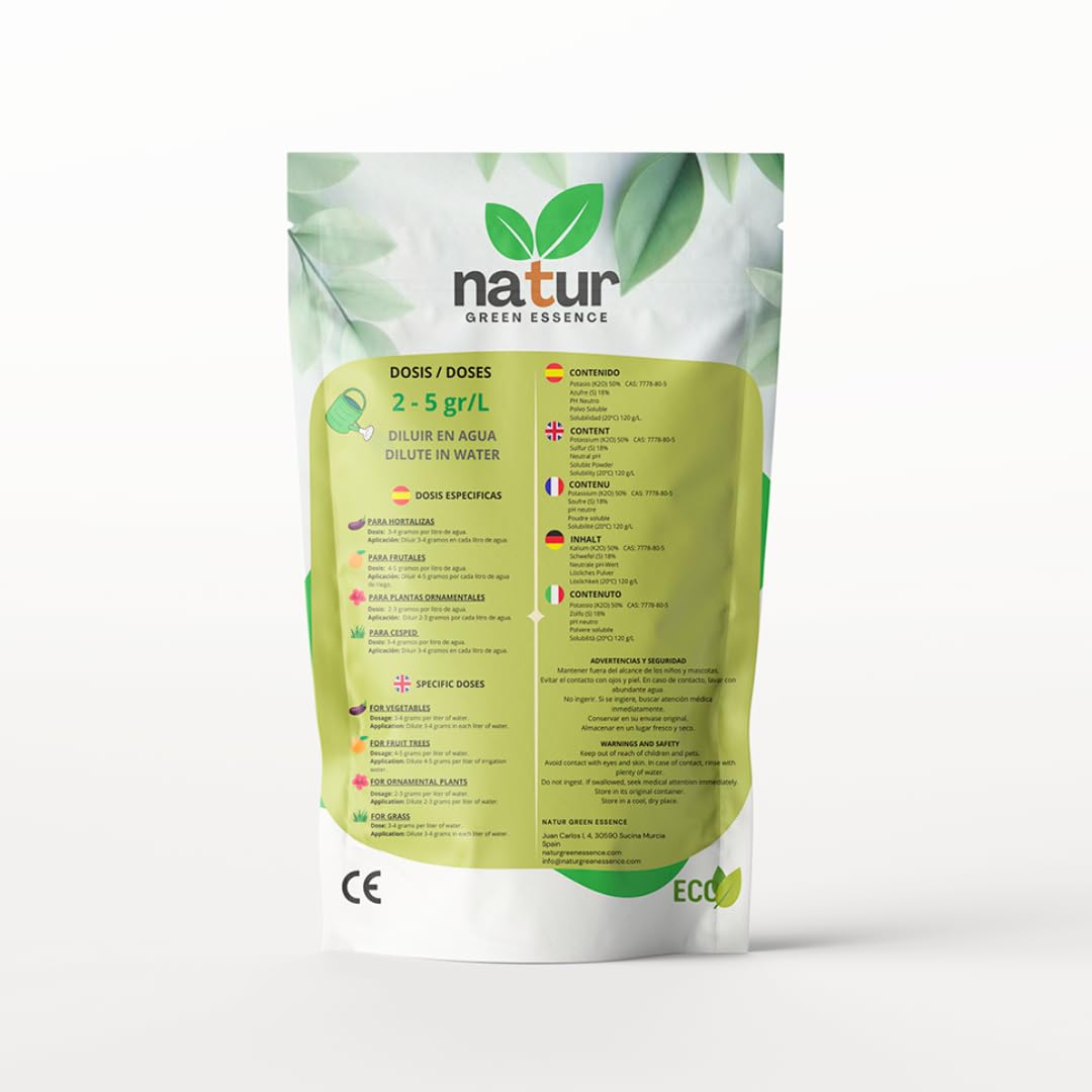Sulfato Potásico para Jardín y Huerto - Fertilizante de Potásio y Azufre para todo tipo de Plantas Mejora Crecimiento y Producción, Nutriente esencial 1KG