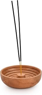 Incense Holders Acacia Wood Ash Catcher Bowl Incense Burner, Aromatherapy Ornament Home Décor (5" x 5" x 1.5")