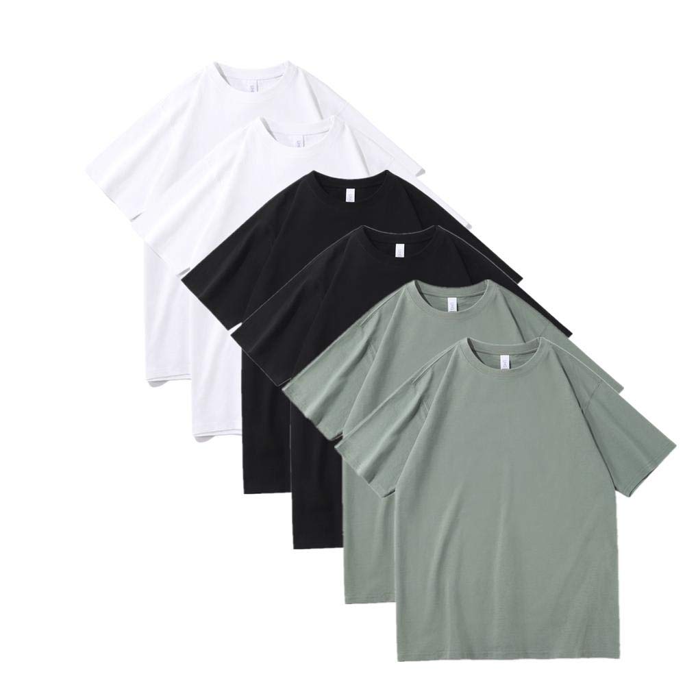 T-shirt męski 230 g, ciężki, bawełniany, luźny, na lato, okrągły dekolt, masywny kolor, 6 sztuk, 34, M
