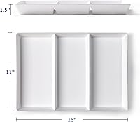 Vista 2 de Paquete de 4 bandejas blancas grandes de 16 x 11 pulgadas, 3 secciones, platos de plástico reutilizables para alimentos de fiesta, galletas