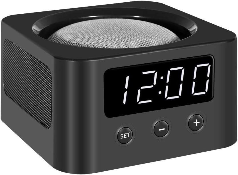 Universal Clock Stand and Docking Station for Google Home Mini, Amazon Echo Dot (3rd Gen), etc. - Black