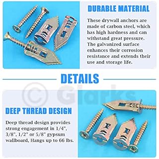 Glarks 100 tasselli autofilettanti per cartongesso con viti, acciaio al carbonio cavo per fissaggio a parete, senza fori e fori
