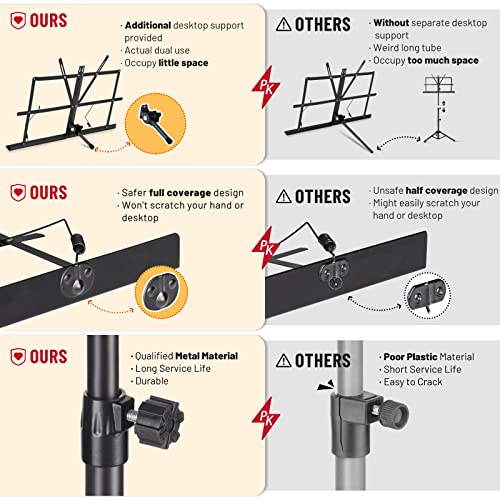 Image of CAHAYA Folding Sheet Music Stand & Desktop Book Stand Higher Version Lightweight Portable Adjustable with Carrying Bag, Metal Music Stand with Music Sheet Clip Holder CY0305