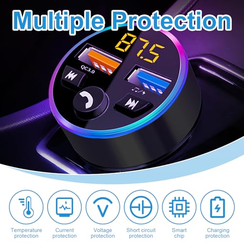 EuAcesry Adaptador Bluetooth para coche, encendedor de cigarrillos para reproductor de música de alta fidelidad, transmisor FM inalámbrico, USB hembra con carga rápida 12/24 V - imagen 3